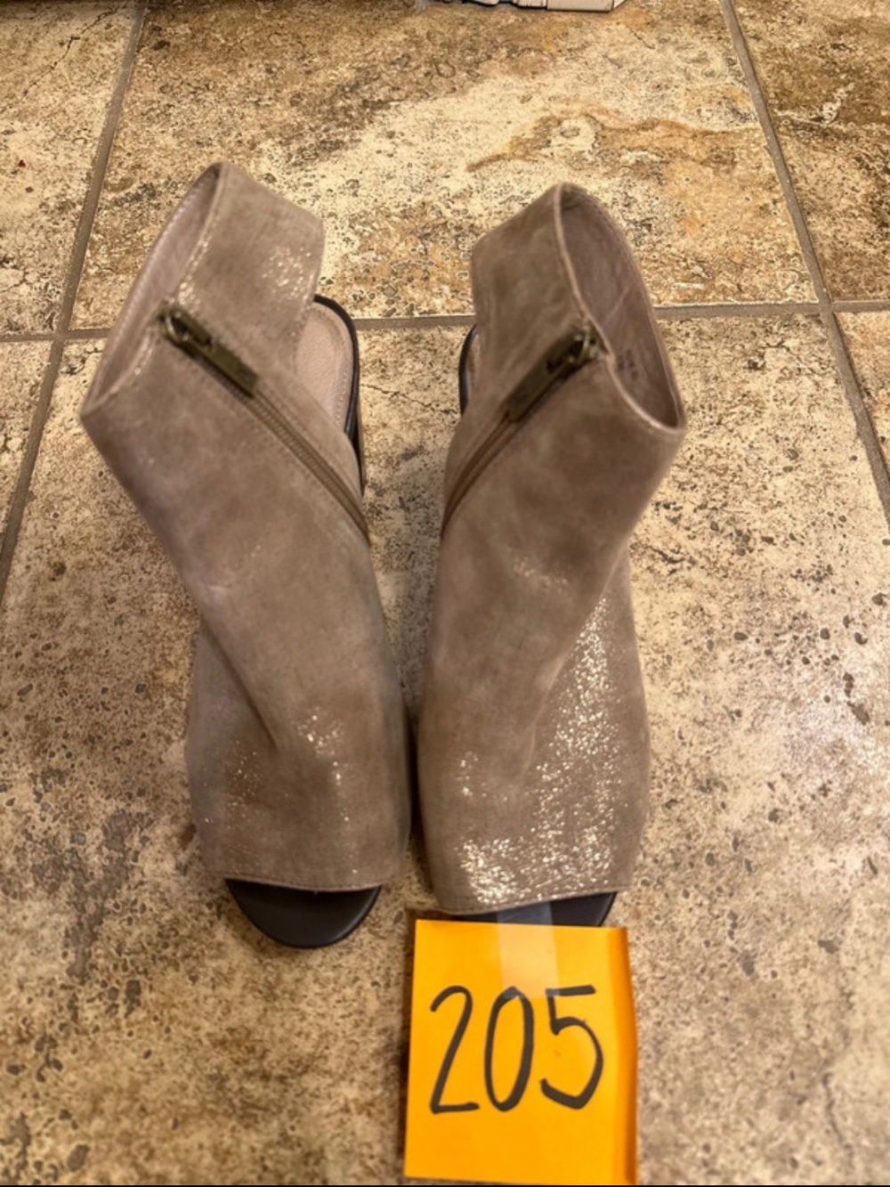 Donald Pliner Irene Peep Toe Bootie Tan Gold Metallic Leather Womens Sz 8.5.